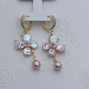 26E156 Handmade High Quality Freshwater Baroque Pearl Butterfly Earrings